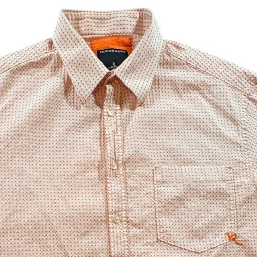 Rocawear Button Down Shirt Mens XL Orange White Micro Check Short Sleeve Cotton